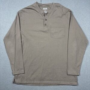 Duluth Trading Long Sleeve Henley T Shirt Mens Large Brown Long Tail Pocket